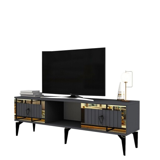 Comoda TV, Olivia, Linda, 150x44 cm, PAL, Antracit / Aur