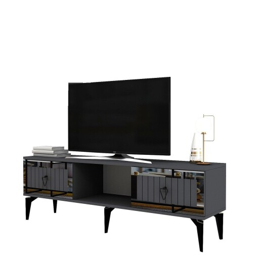 Comoda TV, Olivia, Linda, 150x44 cm, PAL, Antracit / Argintiu