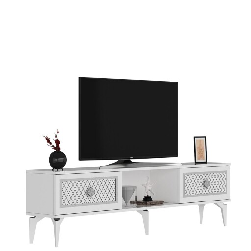 Comoda TV, Olivia, Herry, 150x44 cm, PAL, Alb / Argintiu