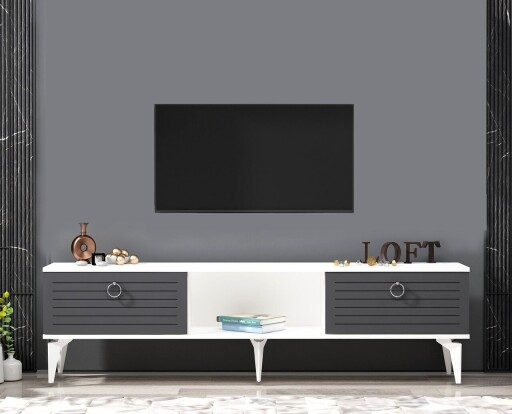 Comoda TV, Olivia, Arona, 150x44 cm, PAL, Alb / Antracit