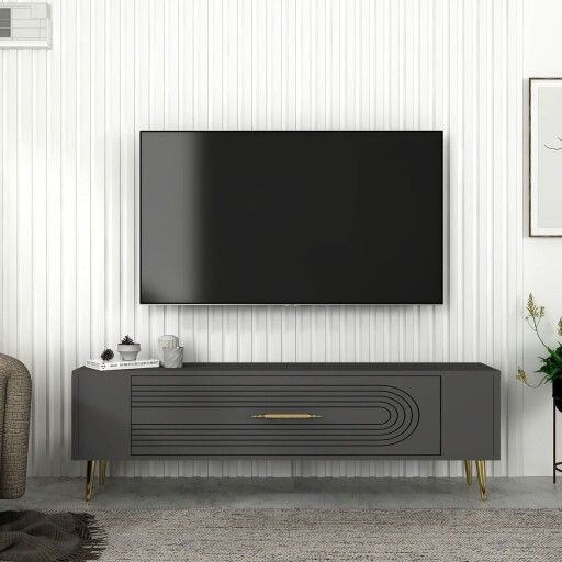 Comoda TV, Olivia, Retrol3, 120x48 cm, PAL, Antracit / Aur