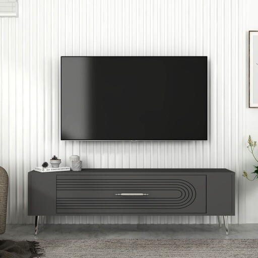 Comoda TV, Olivia, Retrol3, 120x48 cm, PAL, Antracit / Argintiu