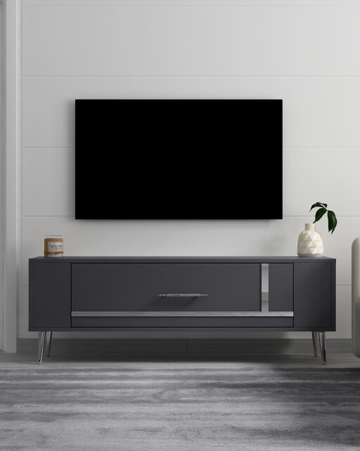 Comoda TV, Olivia, Retrop1, 120x48 cm, PAL, Antracit / Argintiu