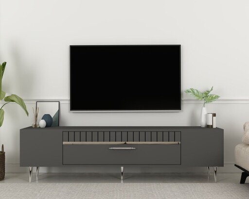 Comoda TV, Olivia, Dekolp1, 150x48x29 cm, PAL, Antracit / Argintiu