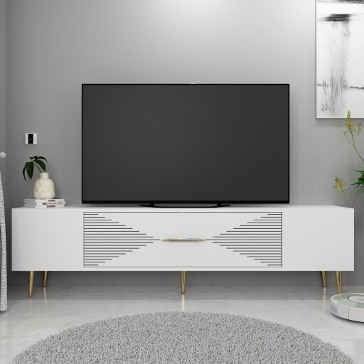 Comoda TV, Olivia, Dekol1, 150x48 cm, PAL, Alb/Auriu