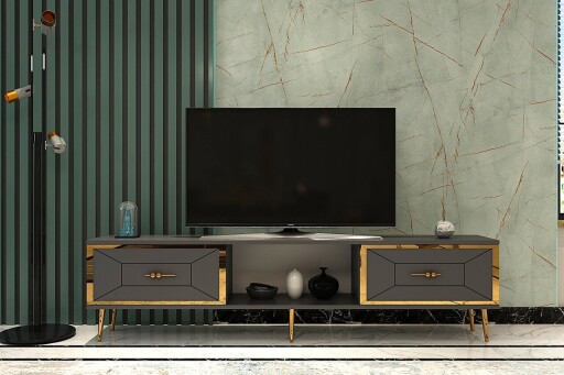 Comoda TV, Olivia, Arno, 150x40 cm, PAL , Antracit / Aur