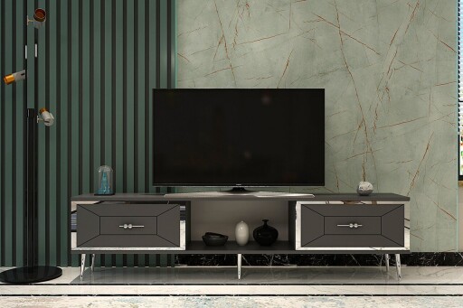 Comoda TV, Olivia, Arno, 150x40 cm, PAL , Antracit / Argintiu