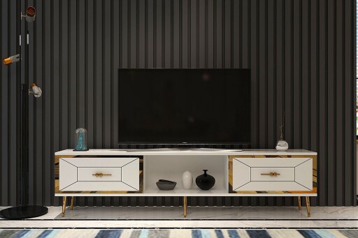 Comoda TV, Olivia, Arno, 150x40 cm, PAL , Alb/Auriu