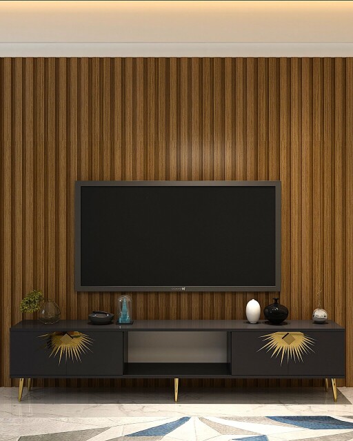 Comoda TV, Olivia, Nida, 150x40 cm, PAL , Antracit / Aur