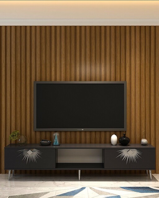 Comoda TV, Olivia, Nida, 150x40 cm, PAL , Antracit / Argintiu