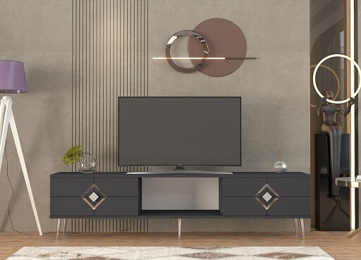 Comoda TV, Olivia, Robber, 150x40 cm, PAL , Antracit / Argintiu