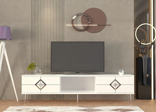 Comoda TV, Olivia, Robber, 150x40 cm, PAL , Alb / Argintiu