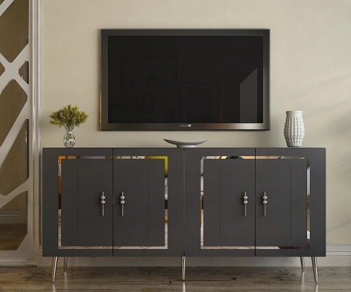 Consola, Olivia, Piero KB150, 150x75x35 cm, PAL , Antracit / Argintiu