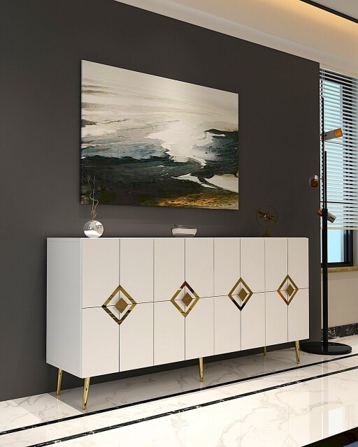 Consola, Olivia, Robber KB150, 150x75x35 cm, PAL , Alb/Auriu