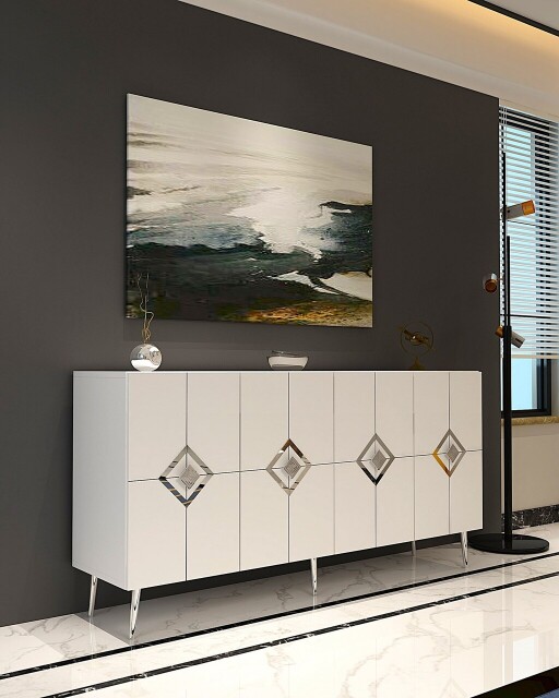 Consola, Olivia, Robber KB150, 150x75x35 cm, PAL , Alb / Argintiu