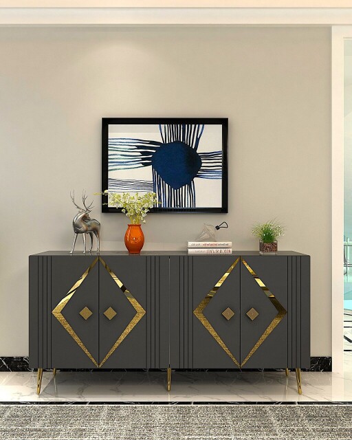 Consola, Olivia, Domino KB150, 150x75x35 cm, PAL , Antracit / Aur