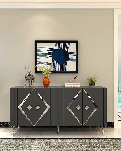 Consola, Olivia, Domino KB150, 150x75x35 cm, PAL , Antracit / Argintiu