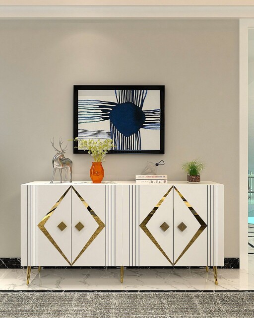 Consola, Olivia, Domino KB150, 150x75x35 cm, PAL , Alb/Auriu