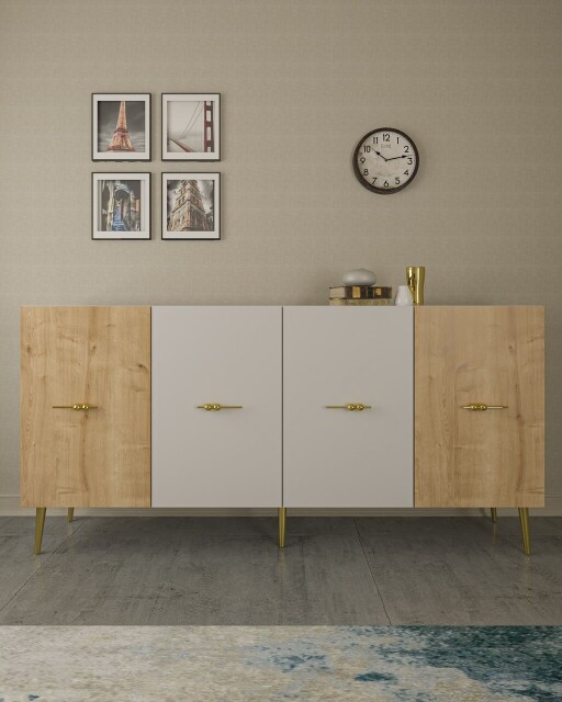 Consola, Olivia, Loop KB150, 150x75x35 cm, PAL , Stejar alb / safir