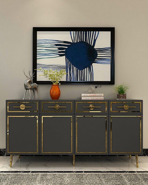 Consola, Olivia, Belly KB150, 150x75x35 cm, PAL , Antracit / Aur