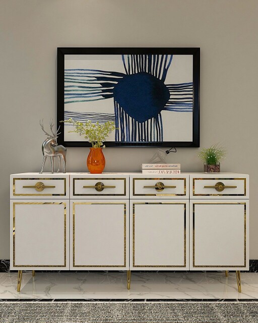 Consola, Olivia, Belly KB150, 150x75x35 cm, PAL , Alb/Auriu