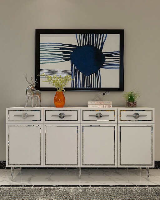 Consola, Olivia, Belly KB150, 150x75x35 cm, PAL , Alb / Argintiu