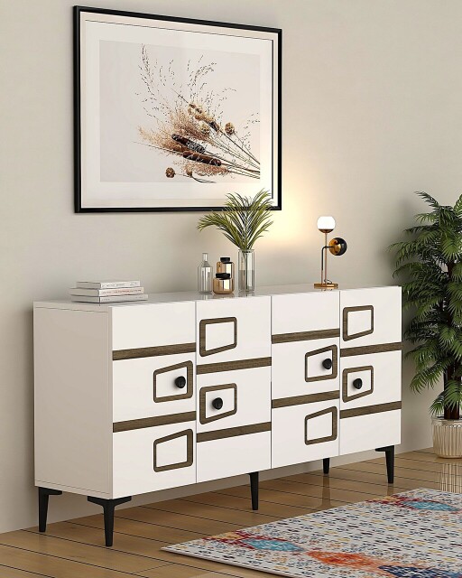 Consola, Olivia, Esta KB150, 150x75x35 cm, PAL , Alb/Maro