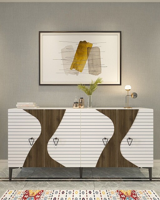 Consola, Olivia, Genus KB150, 150x75x35 cm, PAL , Alb/Maro