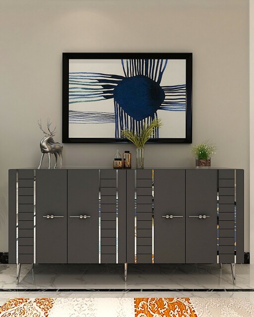 Consola, Olivia, Imre, 150x75x35 cm, PAL , Antracit / Argintiu