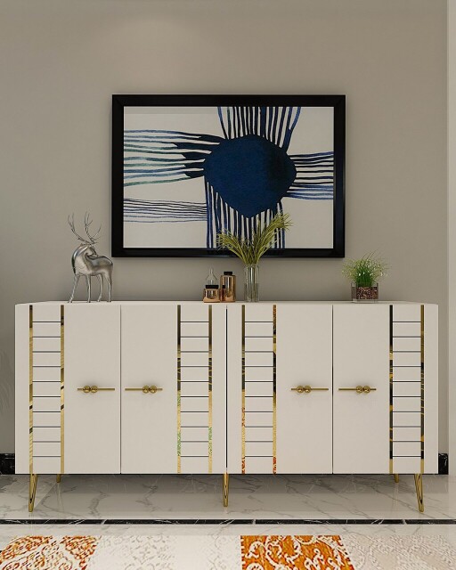 Consola, Olivia, Imre, 150x75x35 cm, PAL , Alb/Auriu