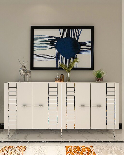 Consola, Olivia, Imre, 150x75x35 cm, PAL , Alb / Argintiu