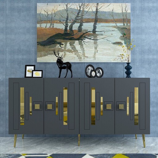 Consola, Olivia, Seduna, 150x75x35 cm, PAL , Antracit / Aur