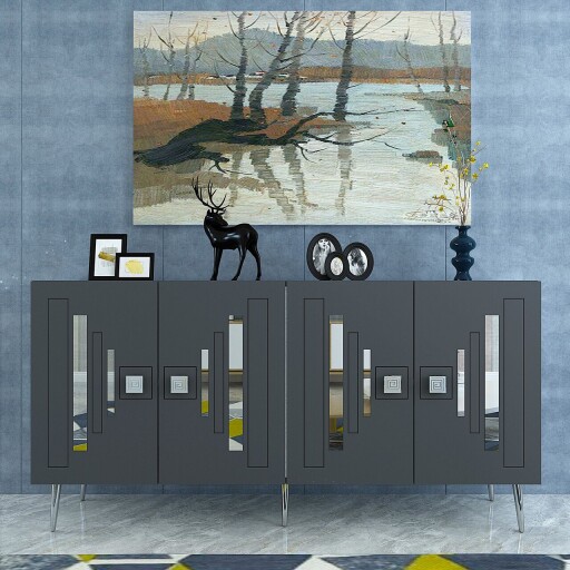 Consola, Olivia, Seduna, 150x75x35 cm, PAL , Antracit / Argintiu