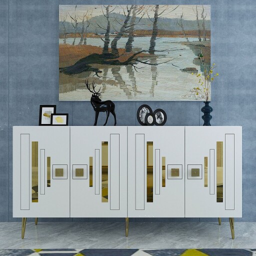 Consola, Olivia, Seduna, 150x75x35 cm, PAL , Alb/Auriu