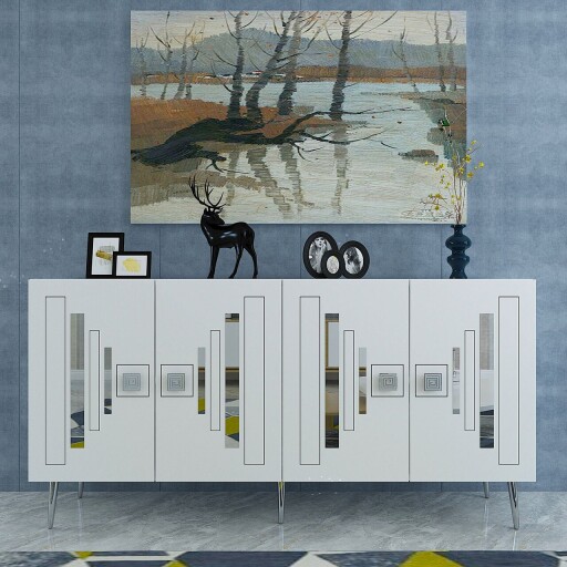 Consola, Olivia, Seduna, 150x75x35 cm, PAL , Alb / Argintiu