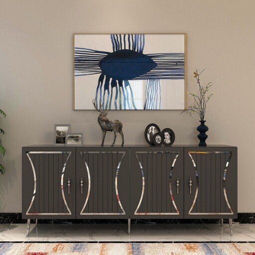 Consola, Olivia, Tean, 150x75x35 cm, PAL , Antracit / Argintiu