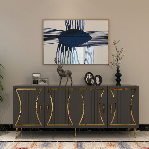 Consola, Olivia, Tean, 150x75x35 cm, PAL , Antracit / Aur