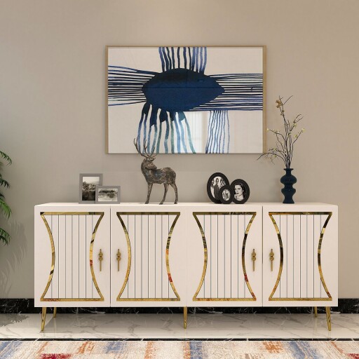 Consola, Olivia, Tean, 150x75x35 cm, PAL , Alb/Auriu