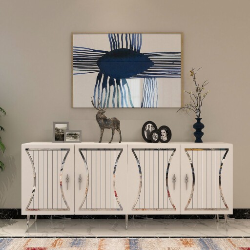 Consola, Olivia, Tean, 150x75x35 cm, PAL , Alb / Argintiu