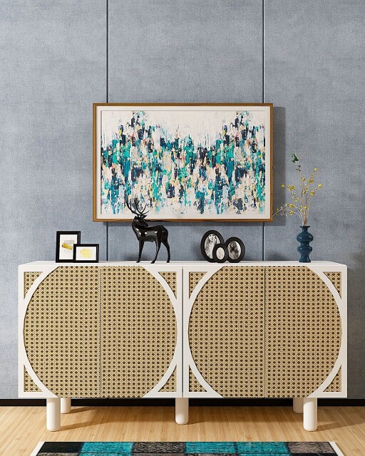 Consola, Chalmette, Wilder Bohem, 150x75x35 cm, PAL , Alb / Hazeran