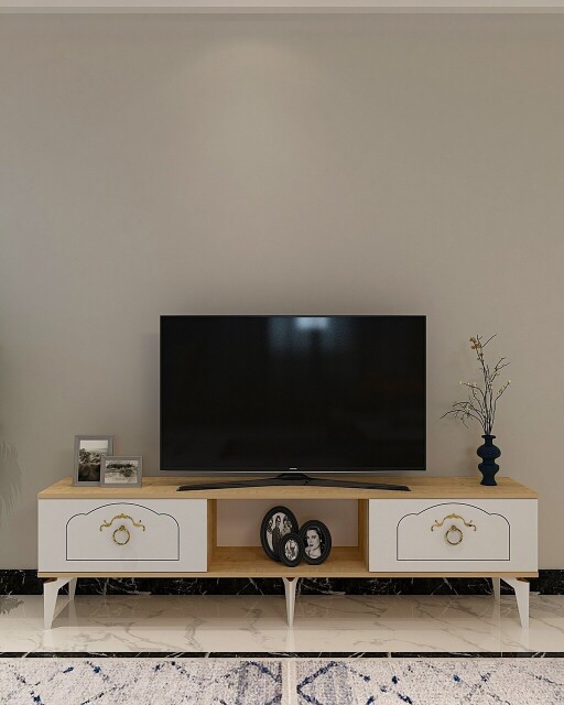 Comoda TV, Olivia, Violet, 150x44 cm, PAL , Stejar Safir / Alb /