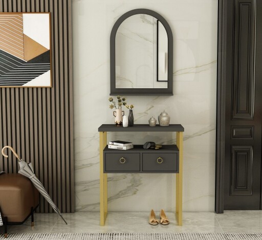 Dulap, Coraline, Mipa Mirrored, 75x88x36 cm, PAL, Antracit / Aur