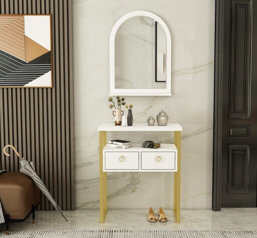 Dulap, Coraline, Mipa Mirrored, 75x88x36 cm, PAL, Alb/Auriu