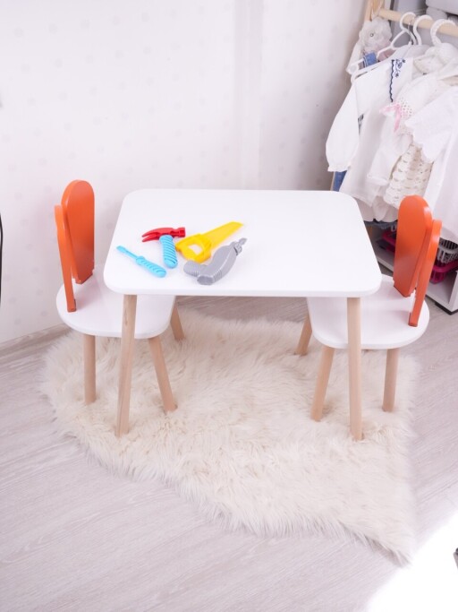 Set masa si scaun pentru copii, Bambini, Bunny One Chair Set, MDF , Portocaliu/Alb