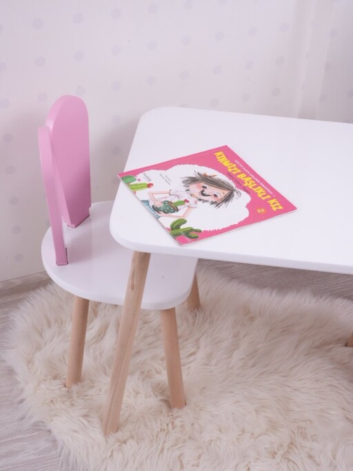 Set masa si scaun pentru copii, Bambini, Bunny One Chair Set, MDF , Roz/Alb