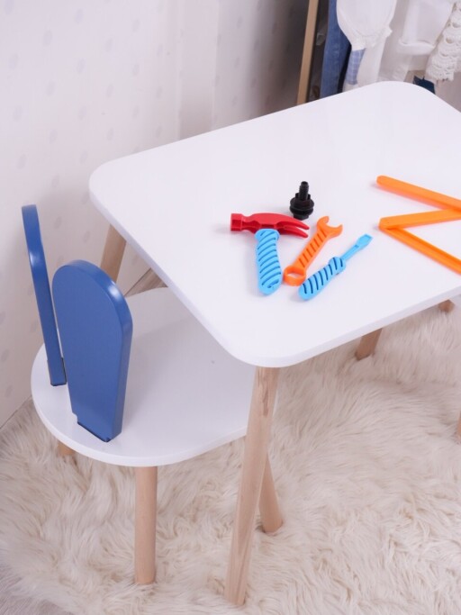 Set masa si scaun pentru copii, Bambini, Bunny One Chair Set, MDF , Albastru / Alb