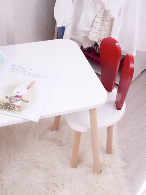 Set masa si scaun pentru copii, Bambini, Bunny One Chair Set, MDF , Rosu/Alb