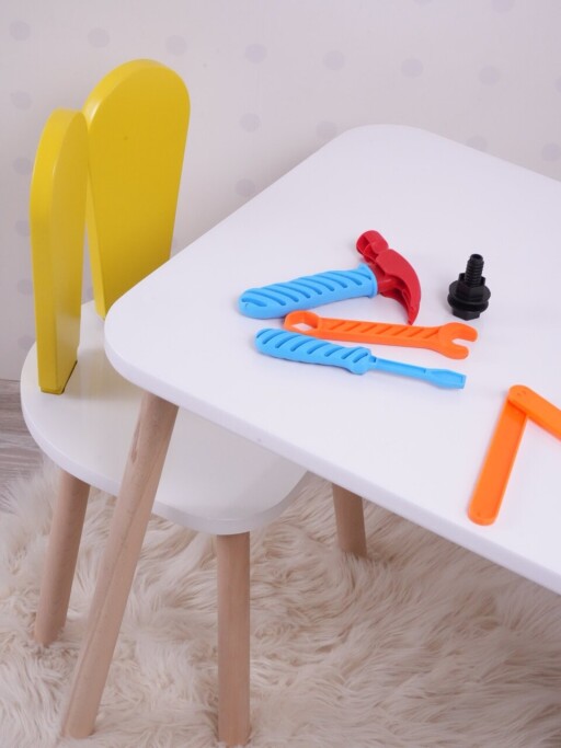 Set masa si scaun pentru copii, Bambini, Bunny One Chair Set, MDF , Galben/Alb