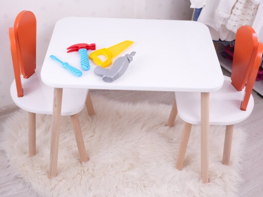Set masa si scaun pentru copii, Bambini, Bunny Two Chair Set, MDF , Portocaliu/Alb