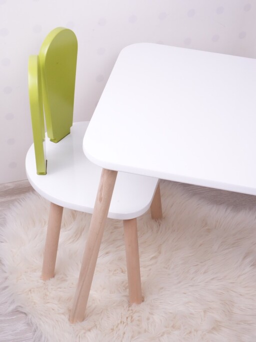 Set masa si scaun pentru copii, Bambini, Bunny Two Chair Set, MDF , Verde Fistic / Alb